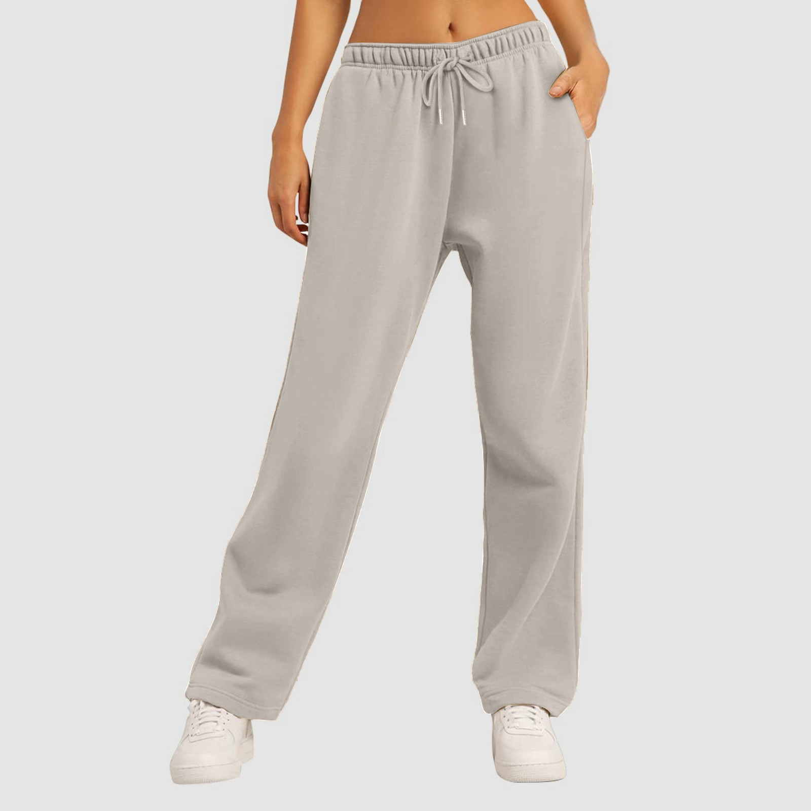 thumbnail image 4 of Pantalones de chándal de cintura alta para mujer - Forro polar, pierna ancha y recta - Poliéster ligero con bolsillos - Informal/deportivo/vacaciones - Tallas S-XXXL, 4 of 7